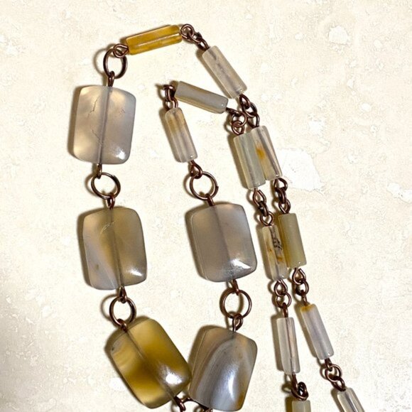 Geometric Earthy Agate Necklace, Rustic Genuine Gemstone Copper Link Necklace - Picture 10 of 12